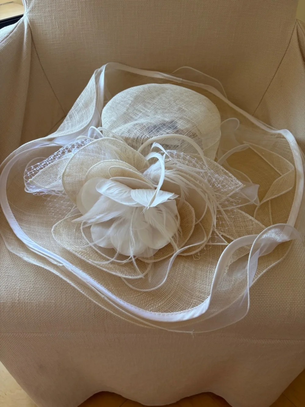Ivory Floral Wide-Brim Occasion Hat - Picture 2 of 8